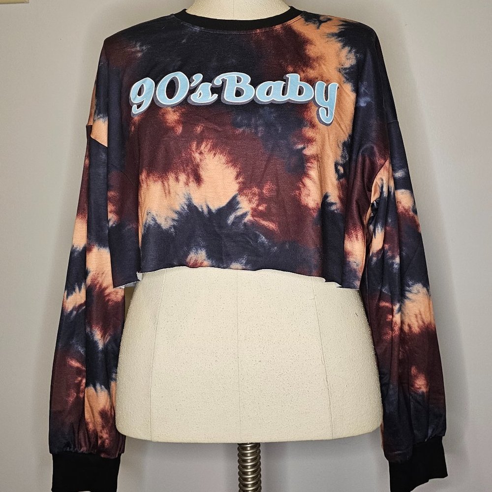Cropped raw cut edge crewneck long sleeve